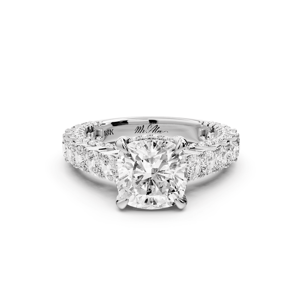 Ivy - 2ct 14k white gold cushion Diamond Crown Cathedral Rollover Pavé Engagement Ring - Mr. Alex Jewelry