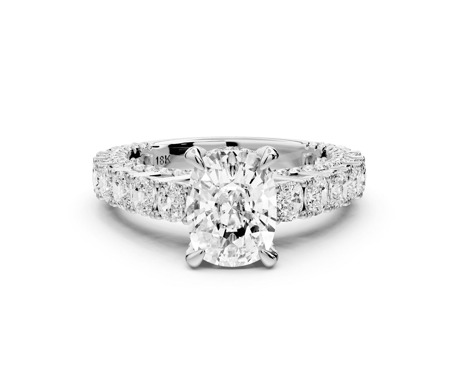 Ivy - 2ct 14k white gold ecushion Diamond Crown Cathedral Rollover Pavé Engagement Ring - Mr. Alex Jewelry