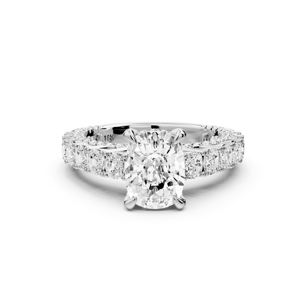 Ivy - 2ct 14k white gold ecushion Diamond Crown Cathedral Rollover Pavé Engagement Ring - Mr. Alex Jewelry