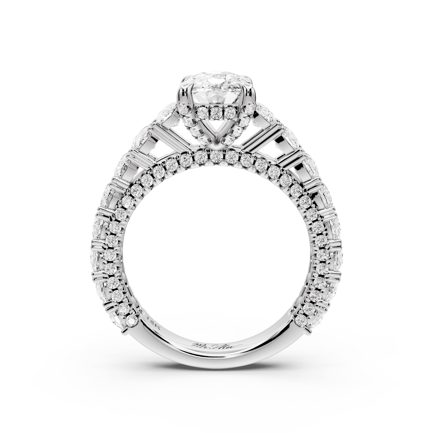 Ivy - 2ct 14k white gold ecushion Diamond Crown Cathedral Rollover Pavé Engagement Ring - Mr. Alex Jewelry