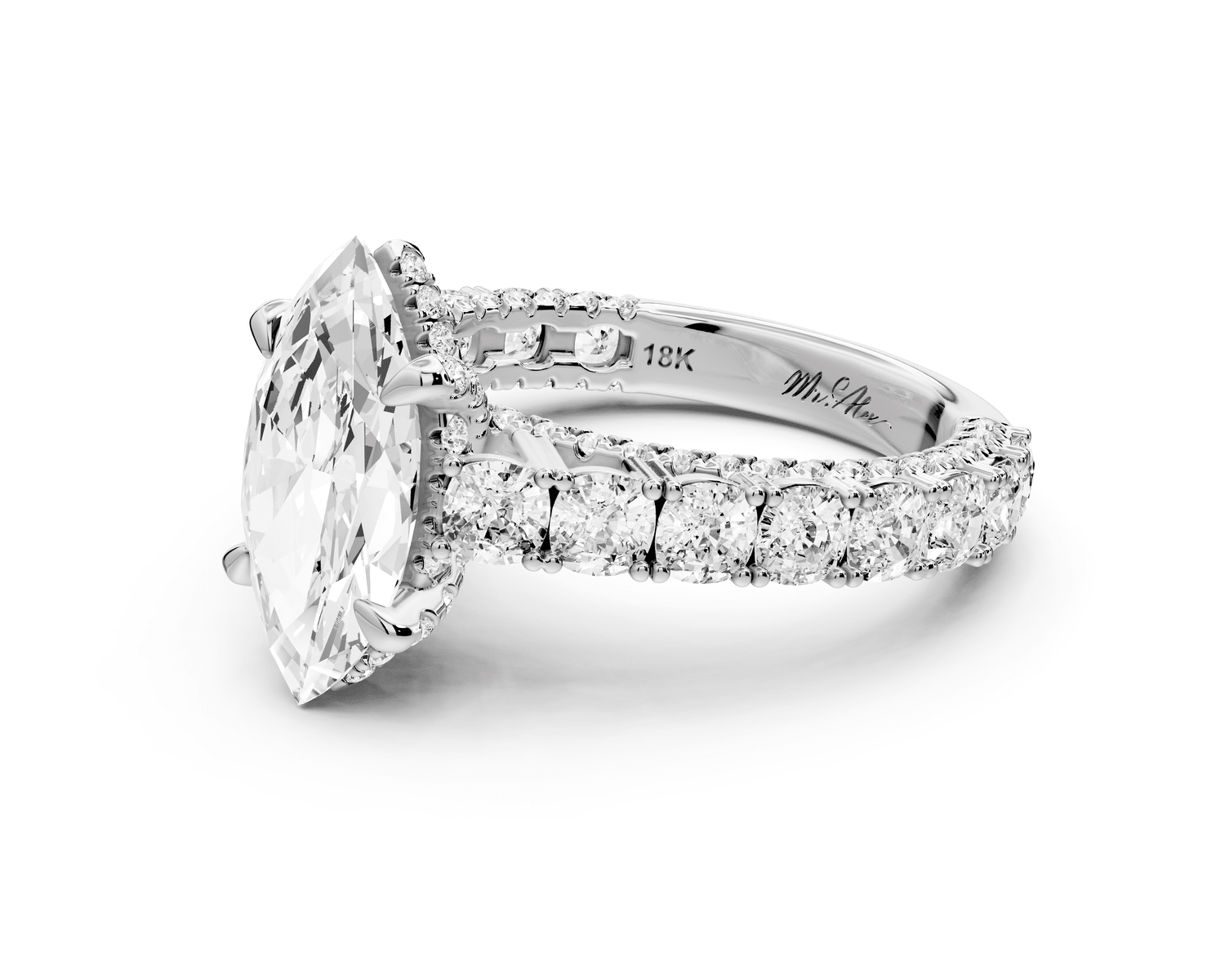 Ivy - 2ct 14k white gold marquise Diamond Crown Cathedral Rollover Pavé Engagement Ring - Mr. Alex Jewelry
