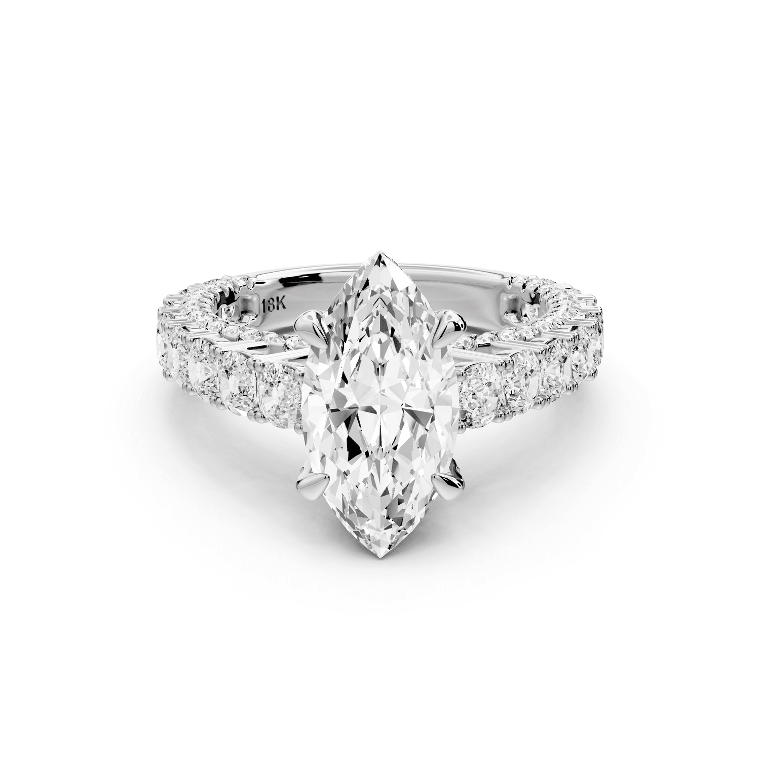 Ivy - 2ct 14k white gold marquise Diamond Crown Cathedral Rollover Pavé Engagement Ring - Mr. Alex Jewelry