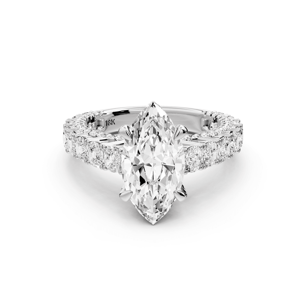 Ivy - 2ct 14k white gold marquise Diamond Crown Cathedral Rollover Pavé Engagement Ring - Mr. Alex Jewelry