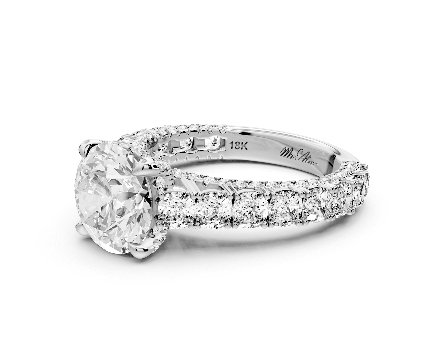 Ivy - 2ct 14k white gold round Diamond Crown Cathedral Rollover Pavé Engagement Ring - Mr. Alex Jewelry