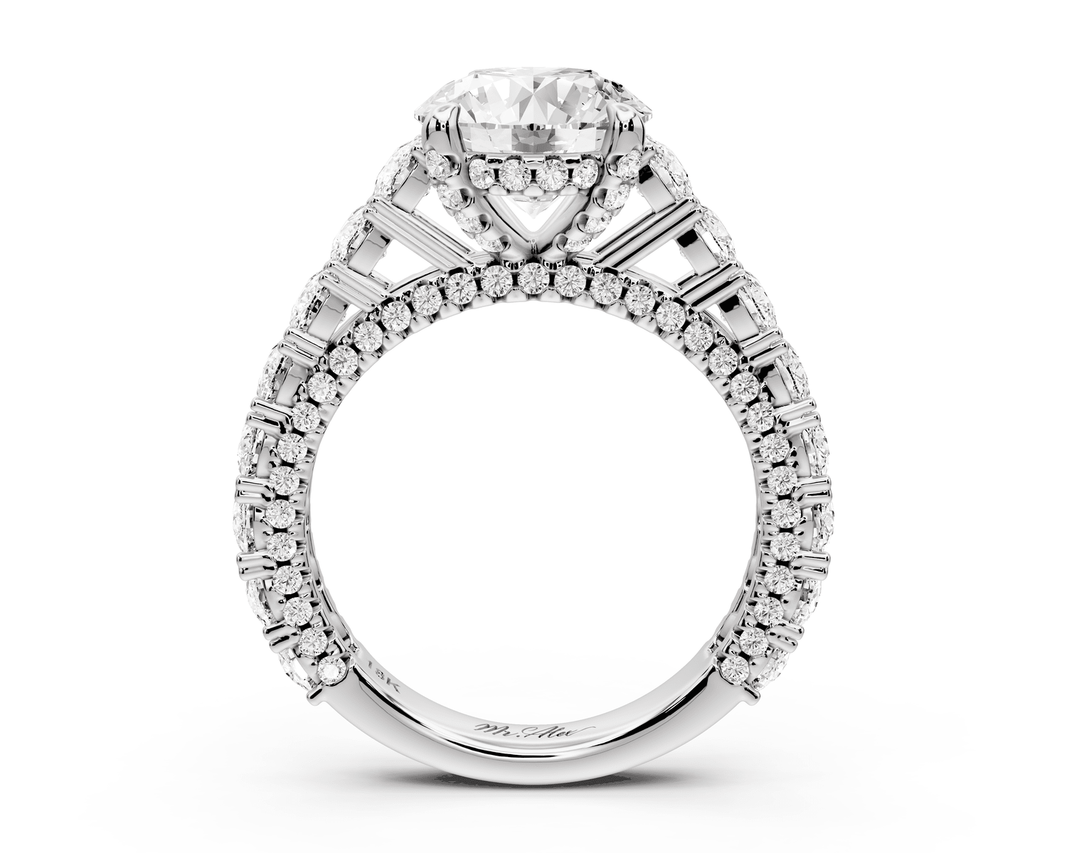 Ivy - 2ct 14k white gold round Diamond Crown Cathedral Rollover Pavé Engagement Ring - Mr. Alex Jewelry