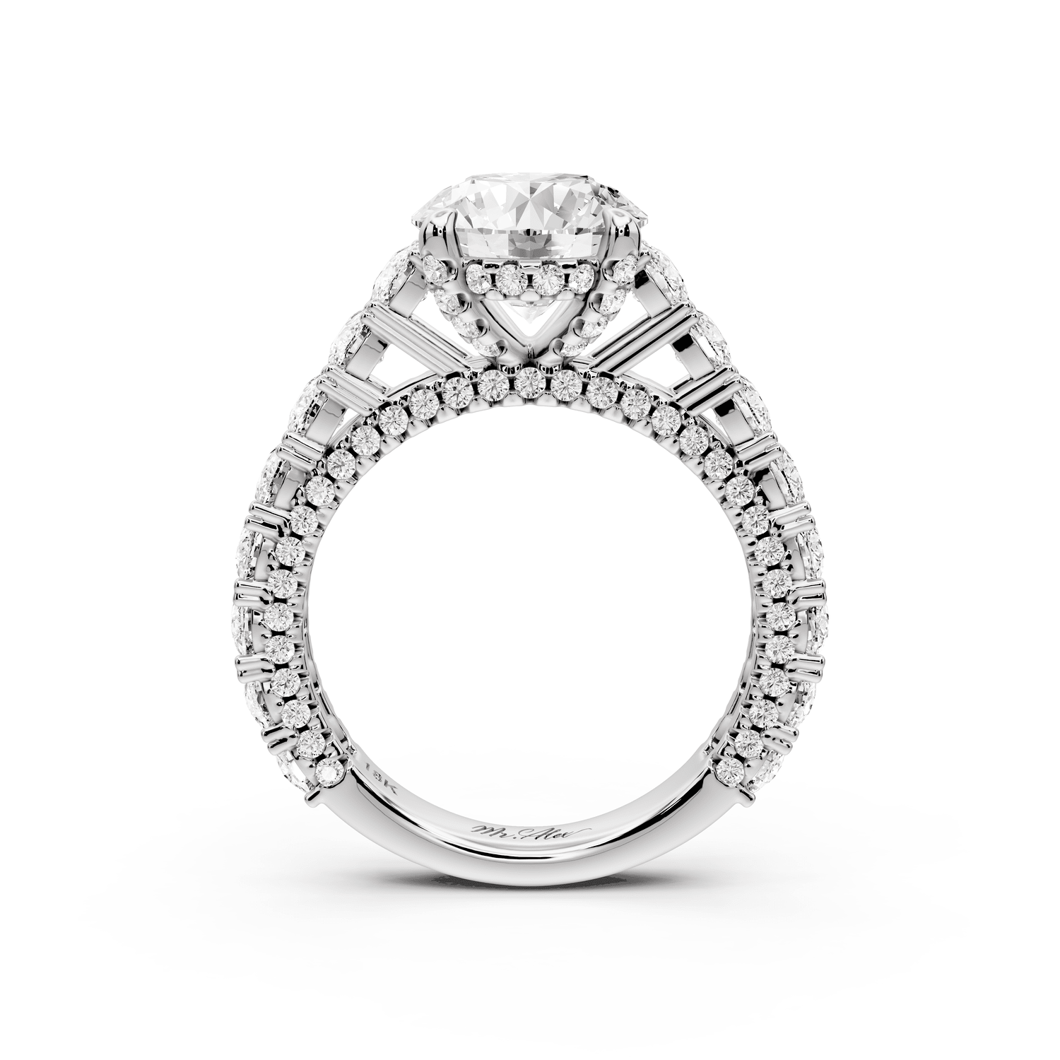 Ivy - 2ct 14k white gold round Diamond Crown Cathedral Rollover Pavé Engagement Ring - Mr. Alex Jewelry