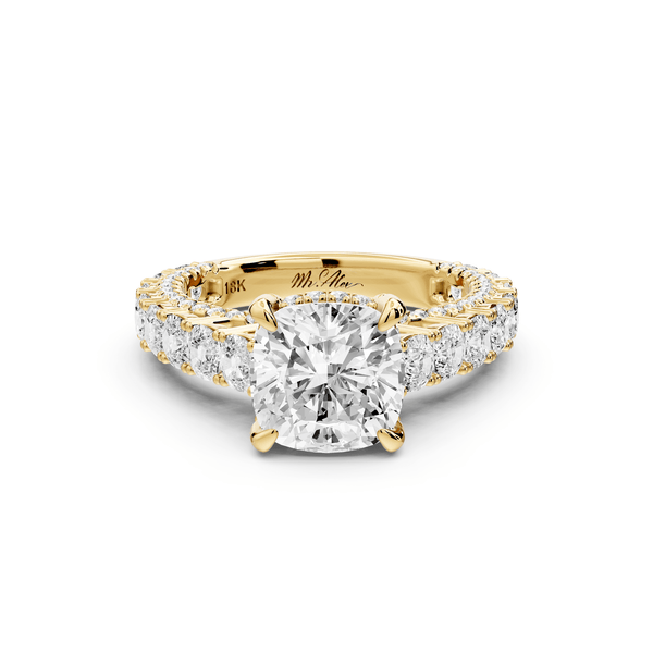Ivy - 2ct 14k yellow gold cushion Diamond Crown Cathedral Rollover Pavé Engagement Ring - Mr. Alex Jewelry
