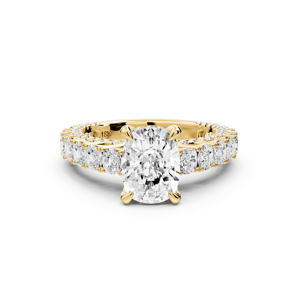 Ivy - 2ct 14k yellow gold ecushion Diamond Crown Cathedral Rollover Pavé Engagement Ring - Mr. Alex Jewelry