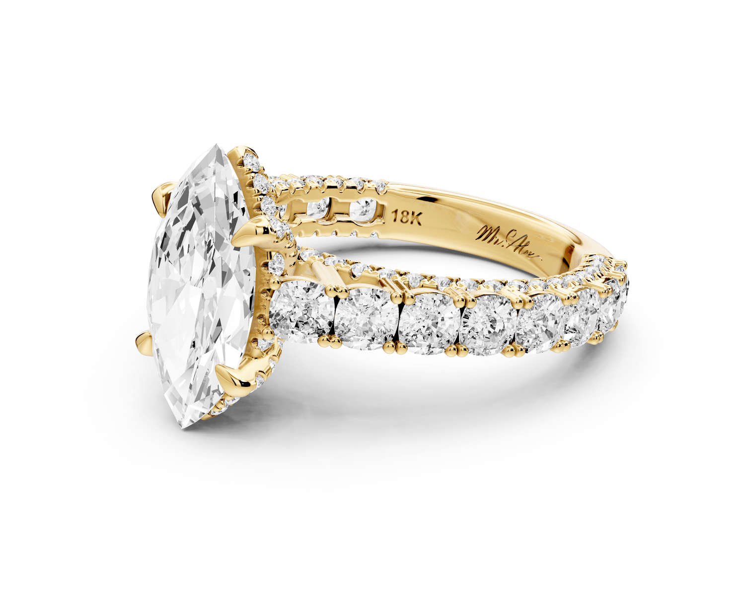 Ivy - 2ct 14k yellow gold marquise Diamond Crown Cathedral Rollover Pavé Engagement Ring - Mr. Alex Jewelry