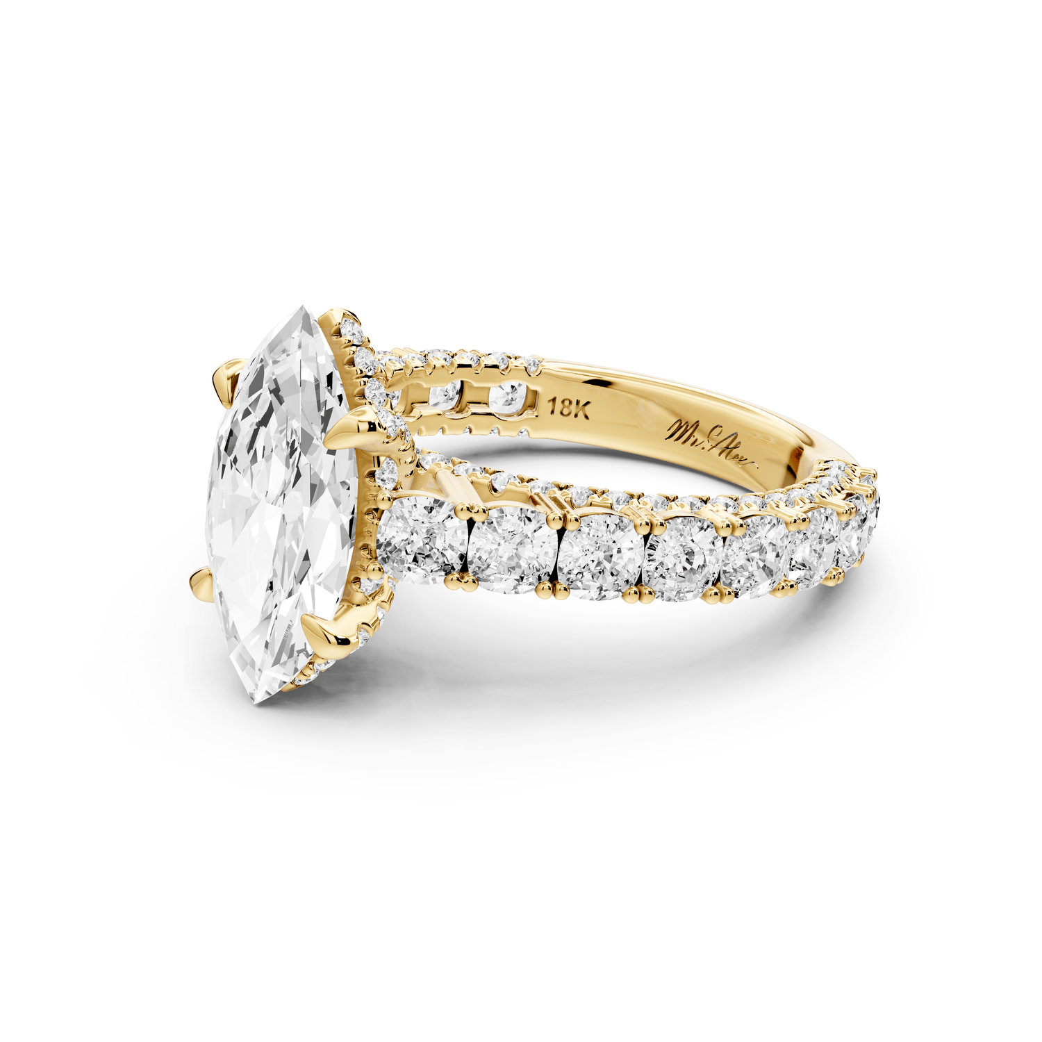 Ivy - 2ct 14k yellow gold marquise Diamond Crown Cathedral Rollover Pavé Engagement Ring - Mr. Alex Jewelry