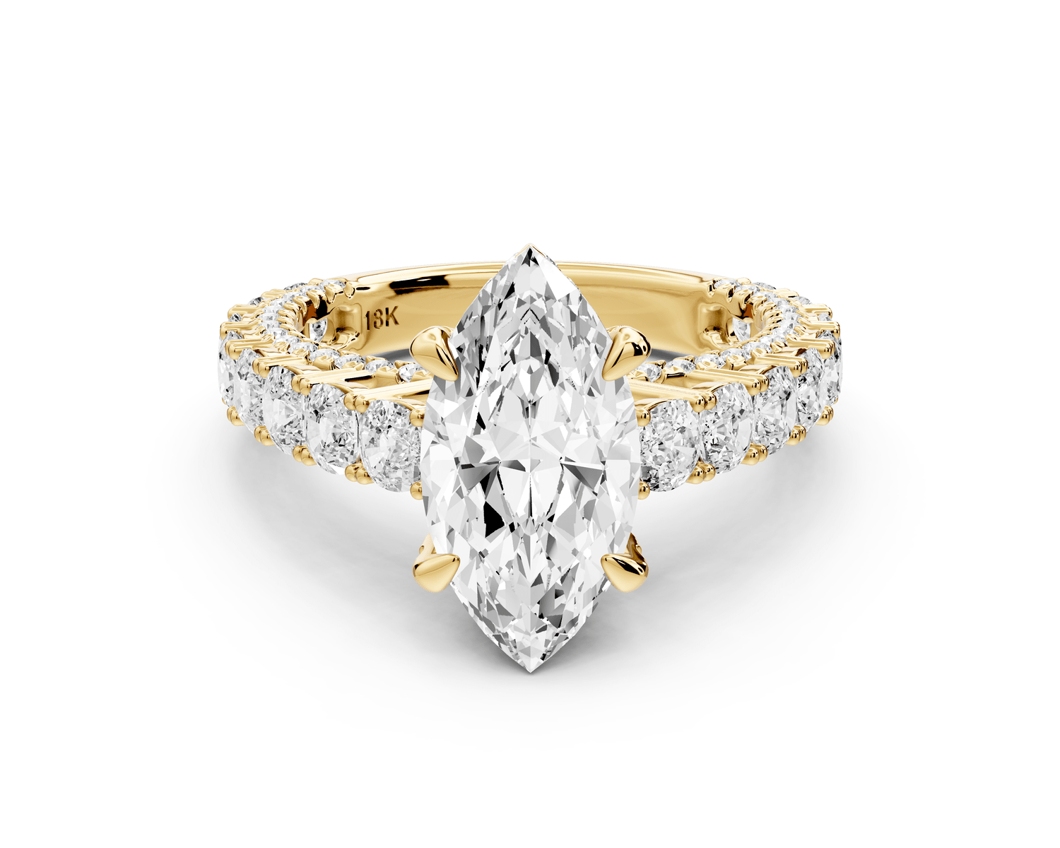Ivy - 2ct 14k yellow gold marquise Diamond Crown Cathedral Rollover Pavé Engagement Ring - Mr. Alex Jewelry