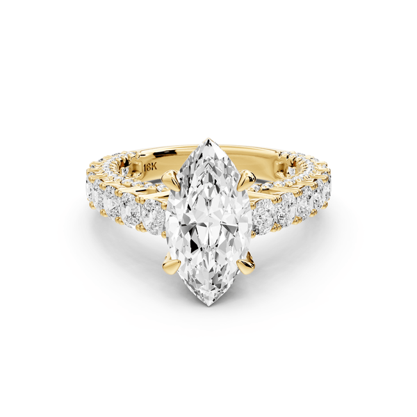 Ivy - 2ct 14k yellow gold marquise Diamond Crown Cathedral Rollover Pavé Engagement Ring - Mr. Alex Jewelry