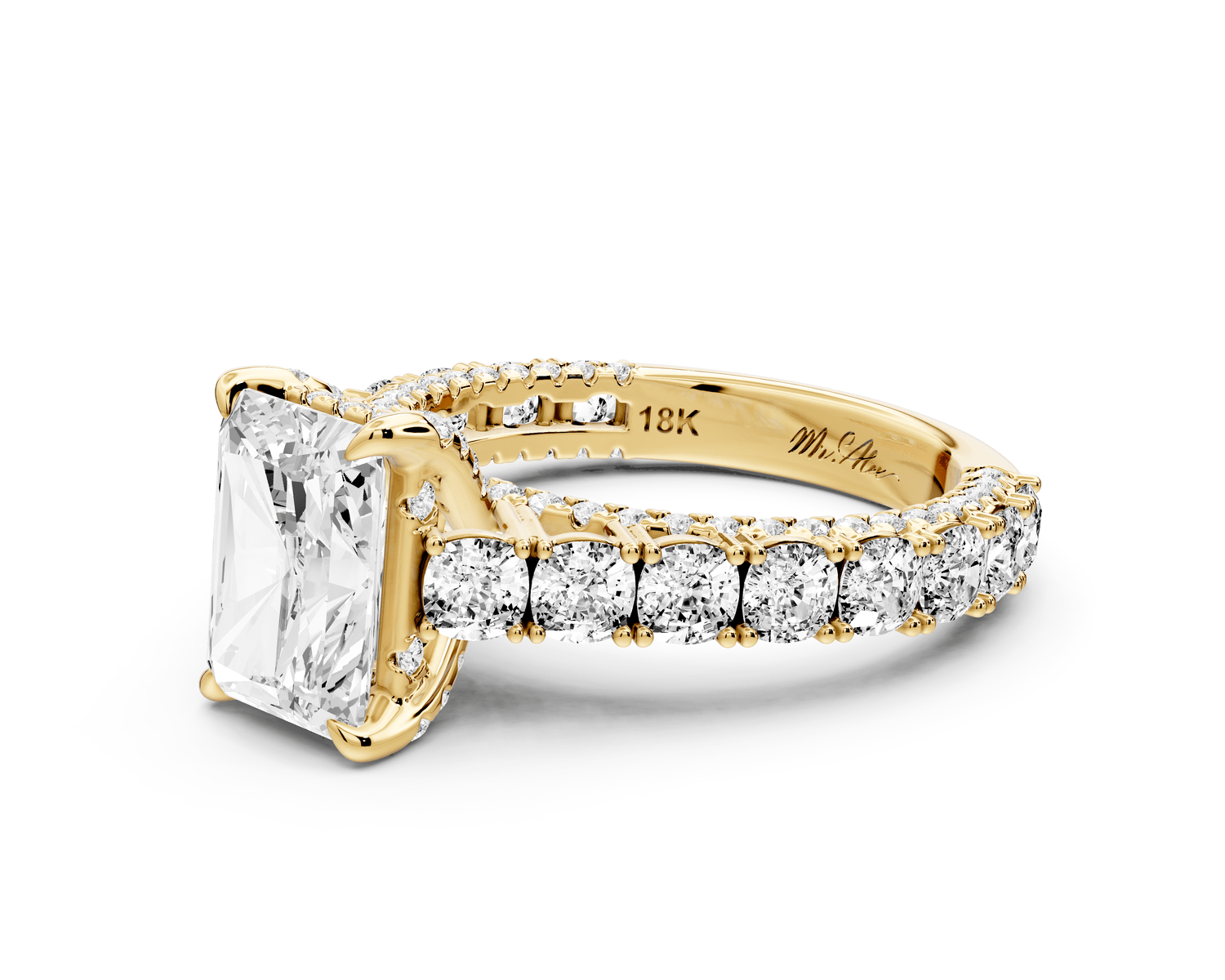 Ivy - 2ct 14k yellow gold radiant Diamond Crown Cathedral Rollover Pavé Engagement Ring - Mr. Alex Jewelry