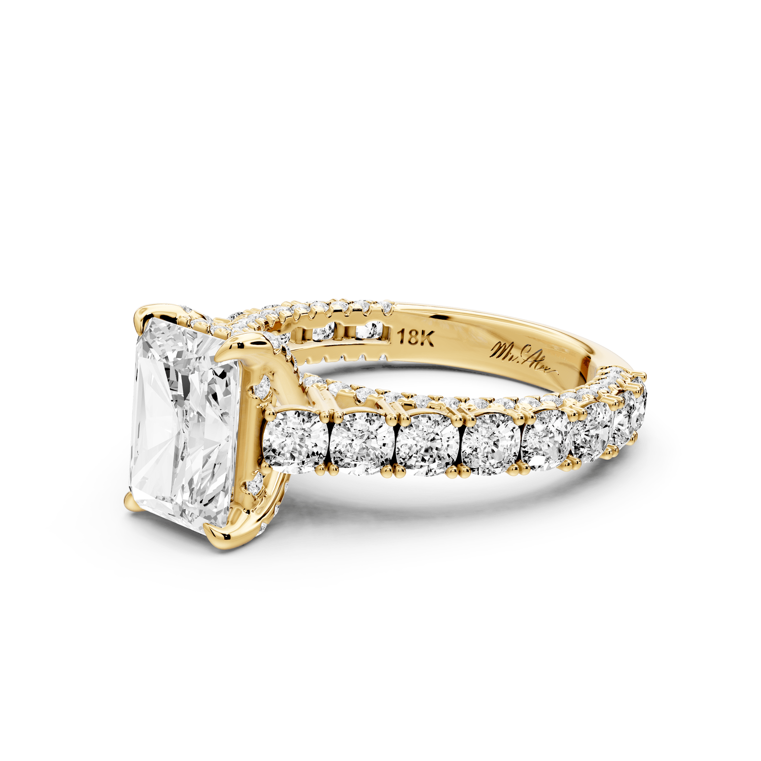 Ivy - 2ct 14k yellow gold radiant Diamond Crown Cathedral Rollover Pavé Engagement Ring - Mr. Alex Jewelry