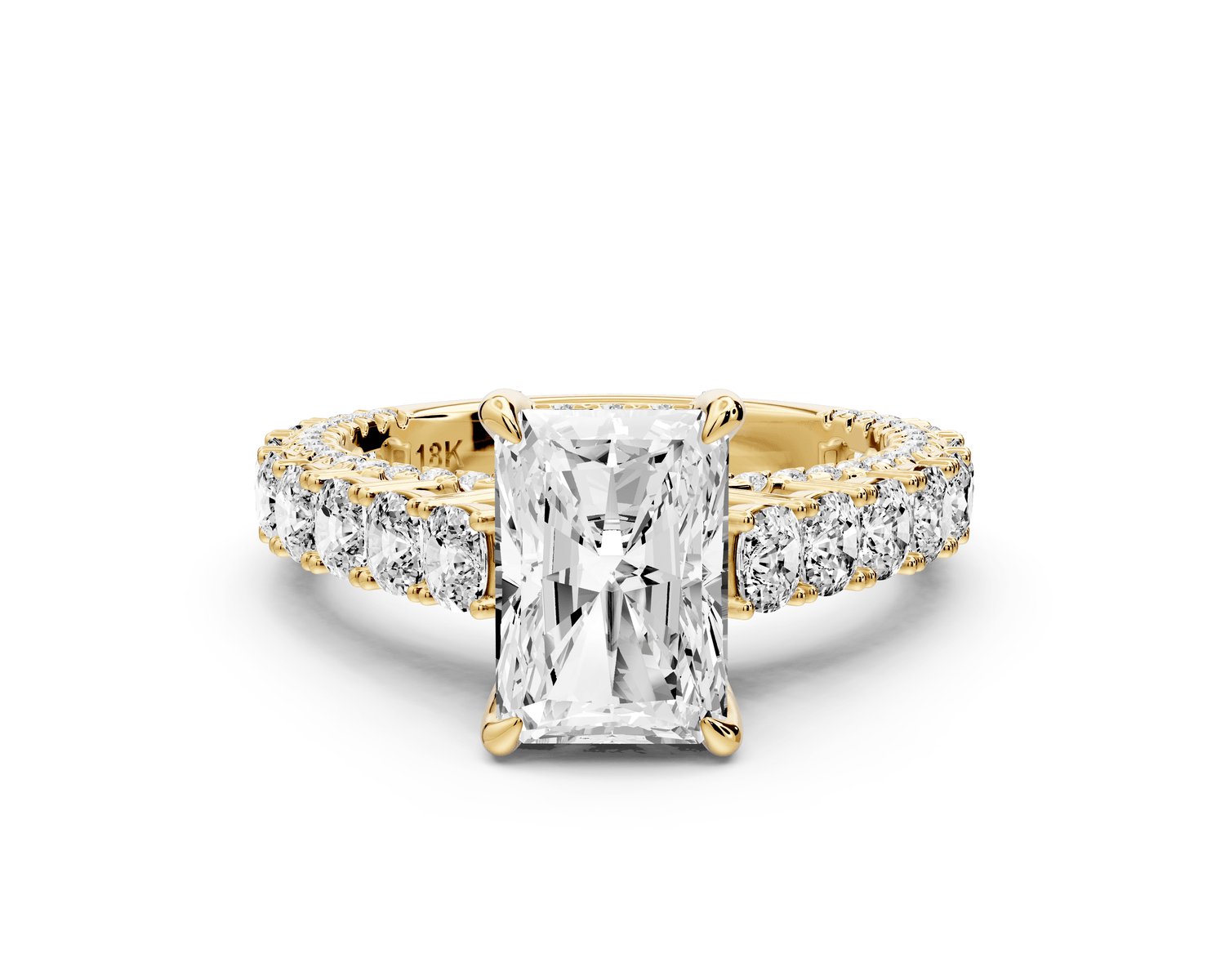 Ivy - 2ct 14k yellow gold radiant Diamond Crown Cathedral Rollover Pavé Engagement Ring - Mr. Alex Jewelry