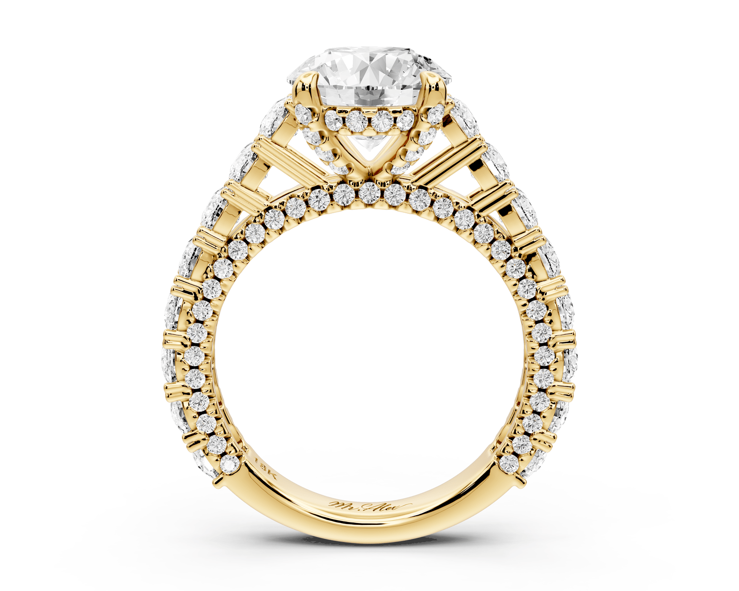 Ivy - 2ct 14k yellow gold round Diamond Crown Cathedral Rollover Pavé Engagement Ring - Mr. Alex Jewelry