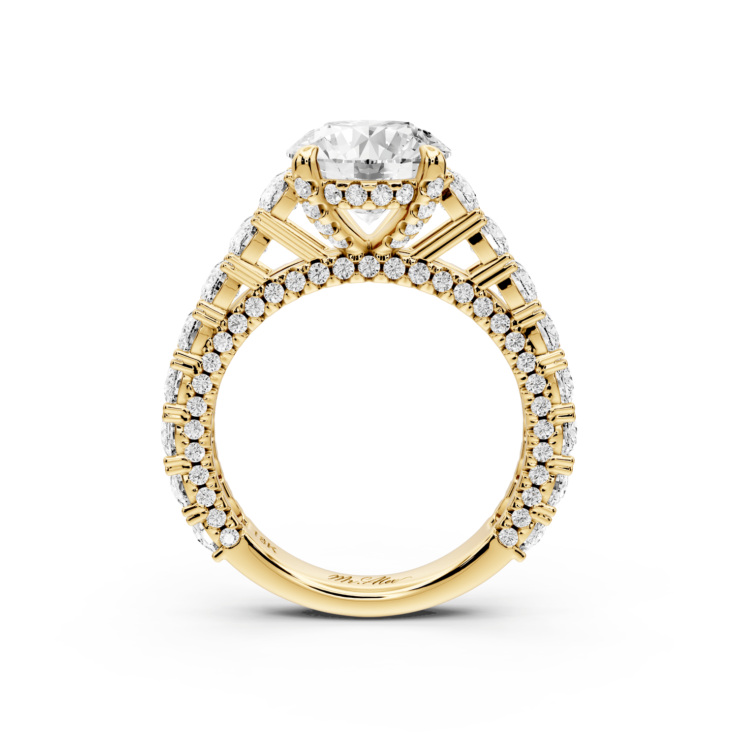 Ivy - 2ct 14k yellow gold round Diamond Crown Cathedral Rollover Pavé Engagement Ring - Mr. Alex Jewelry