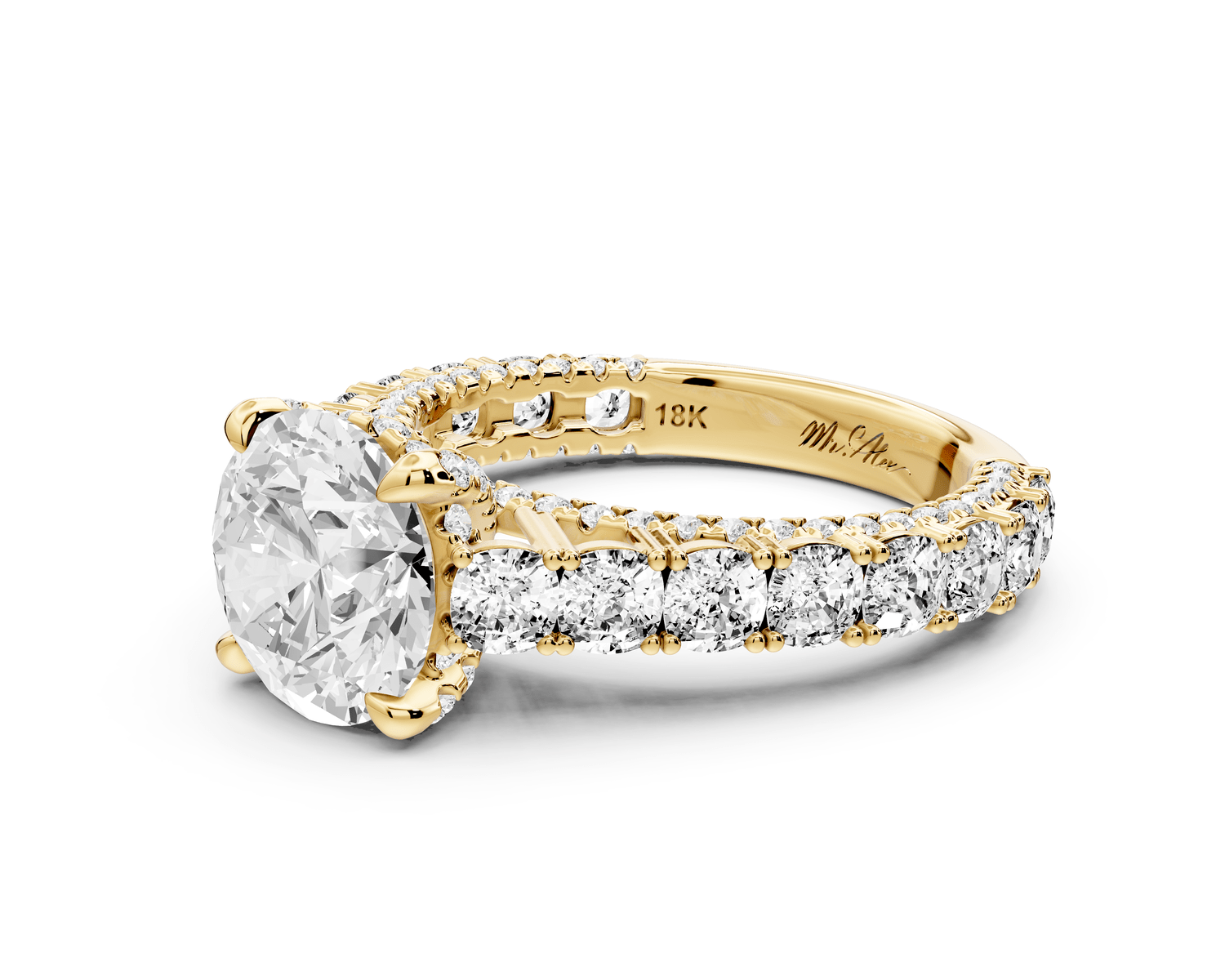 Ivy - 2ct 14k yellow gold round Diamond Crown Cathedral Rollover Pavé Engagement Ring - Mr. Alex Jewelry