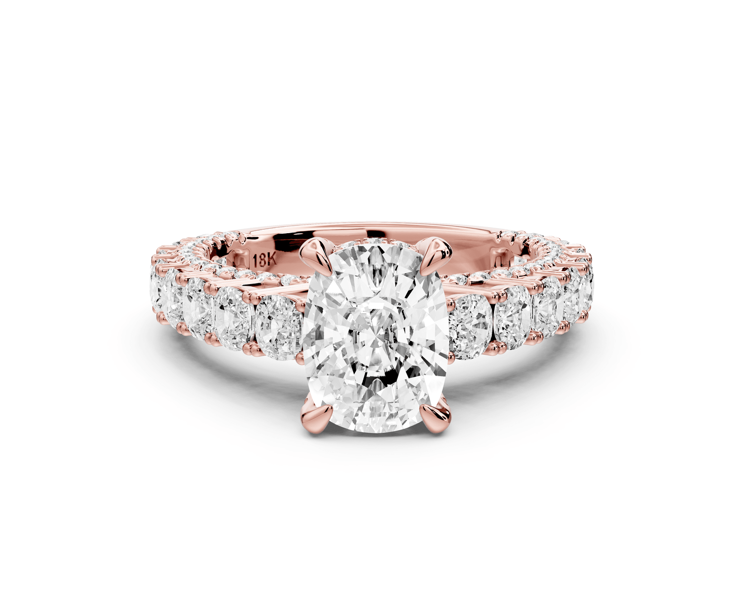 Ivy - 2ct 18k rose gold ecushion Diamond Crown Cathedral Rollover Pavé Engagement Ring - Mr. Alex Jewelry