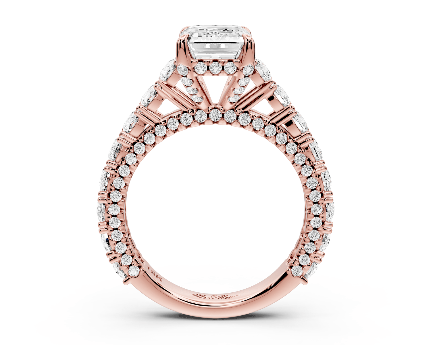 Ivy - 2ct 18k rose gold emerald Diamond Crown Cathedral Rollover Pavé Engagement Ring - Mr. Alex Jewelry