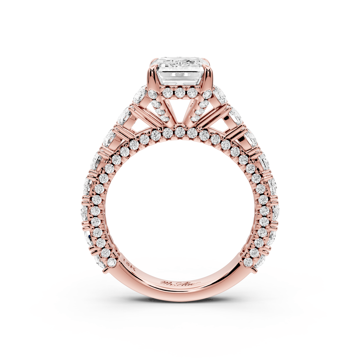 Ivy - 2ct 18k rose gold emerald Diamond Crown Cathedral Rollover Pavé Engagement Ring - Mr. Alex Jewelry