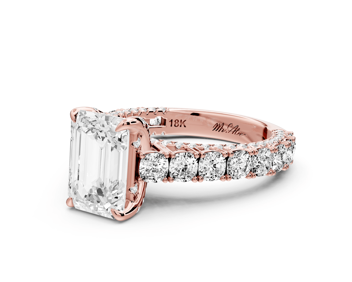 Ivy - 2ct 18k rose gold emerald Diamond Crown Cathedral Rollover Pavé Engagement Ring - Mr. Alex Jewelry