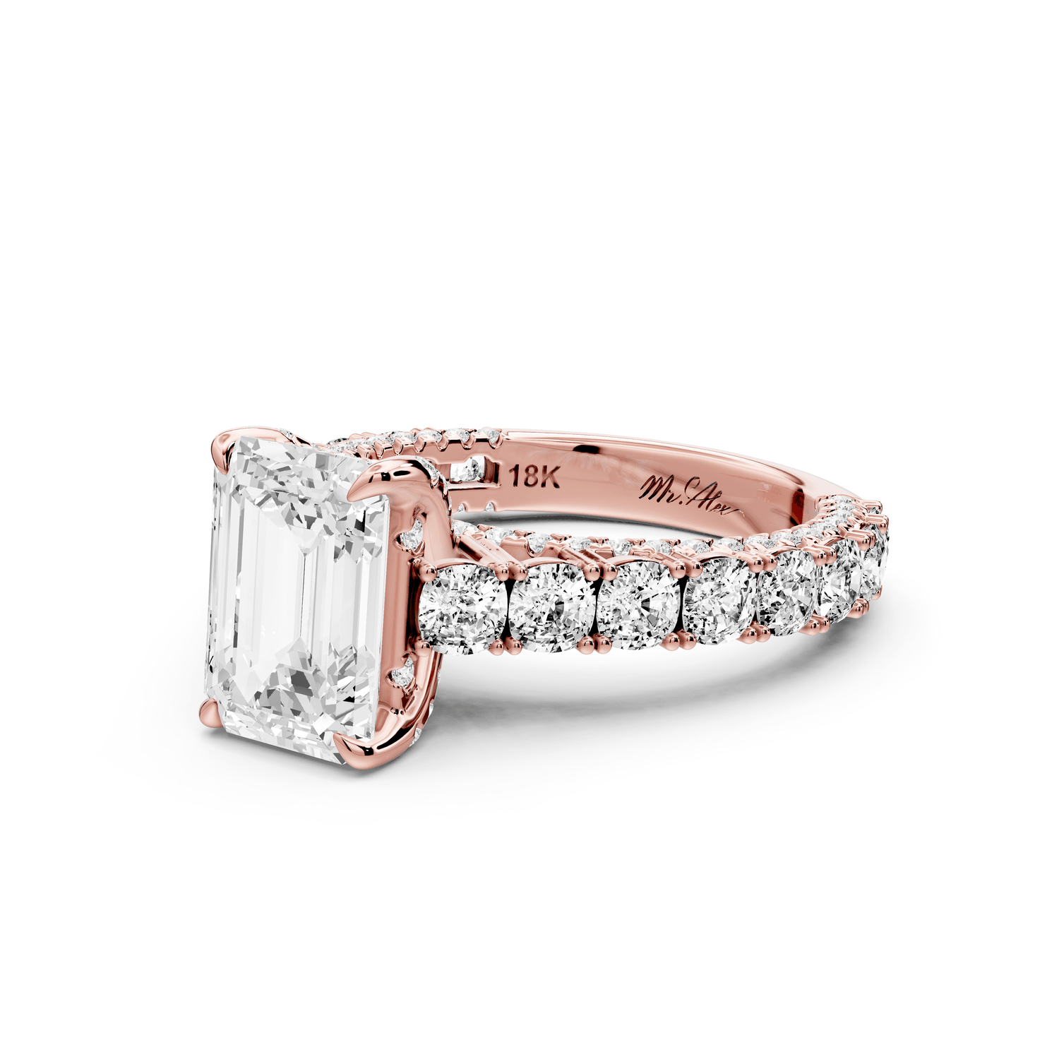 Ivy - 2ct 18k rose gold emerald Diamond Crown Cathedral Rollover Pavé Engagement Ring - Mr. Alex Jewelry