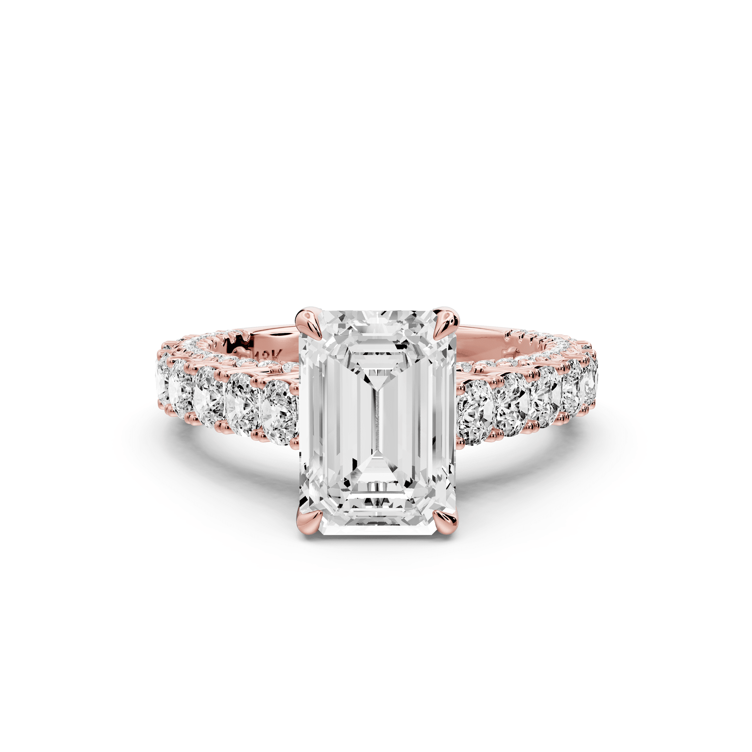 Ivy - 2ct 18k rose gold emerald Diamond Crown Cathedral Rollover Pavé Engagement Ring - Mr. Alex Jewelry