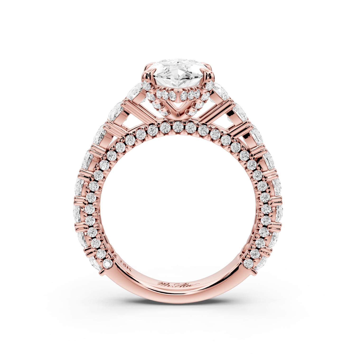 Ivy - 2ct 18k rose gold marquise Diamond Crown Cathedral Rollover Pavé Engagement Ring - Mr. Alex Jewelry