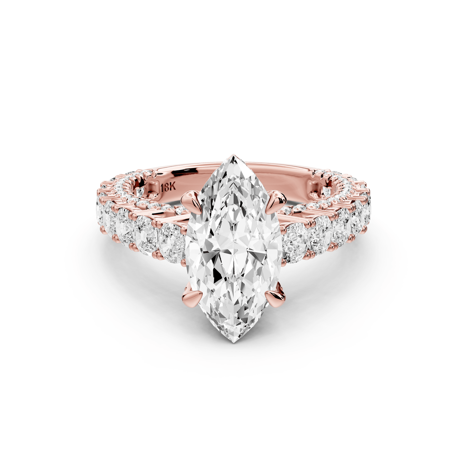 Ivy - 2ct 18k rose gold marquise Diamond Crown Cathedral Rollover Pavé Engagement Ring - Mr. Alex Jewelry