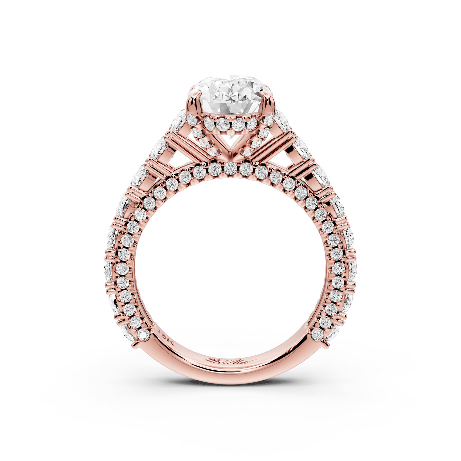 Ivy - 2ct 18k rose gold oval Diamond Crown Cathedral Rollover Pavé Engagement Ring - Mr. Alex Jewelry