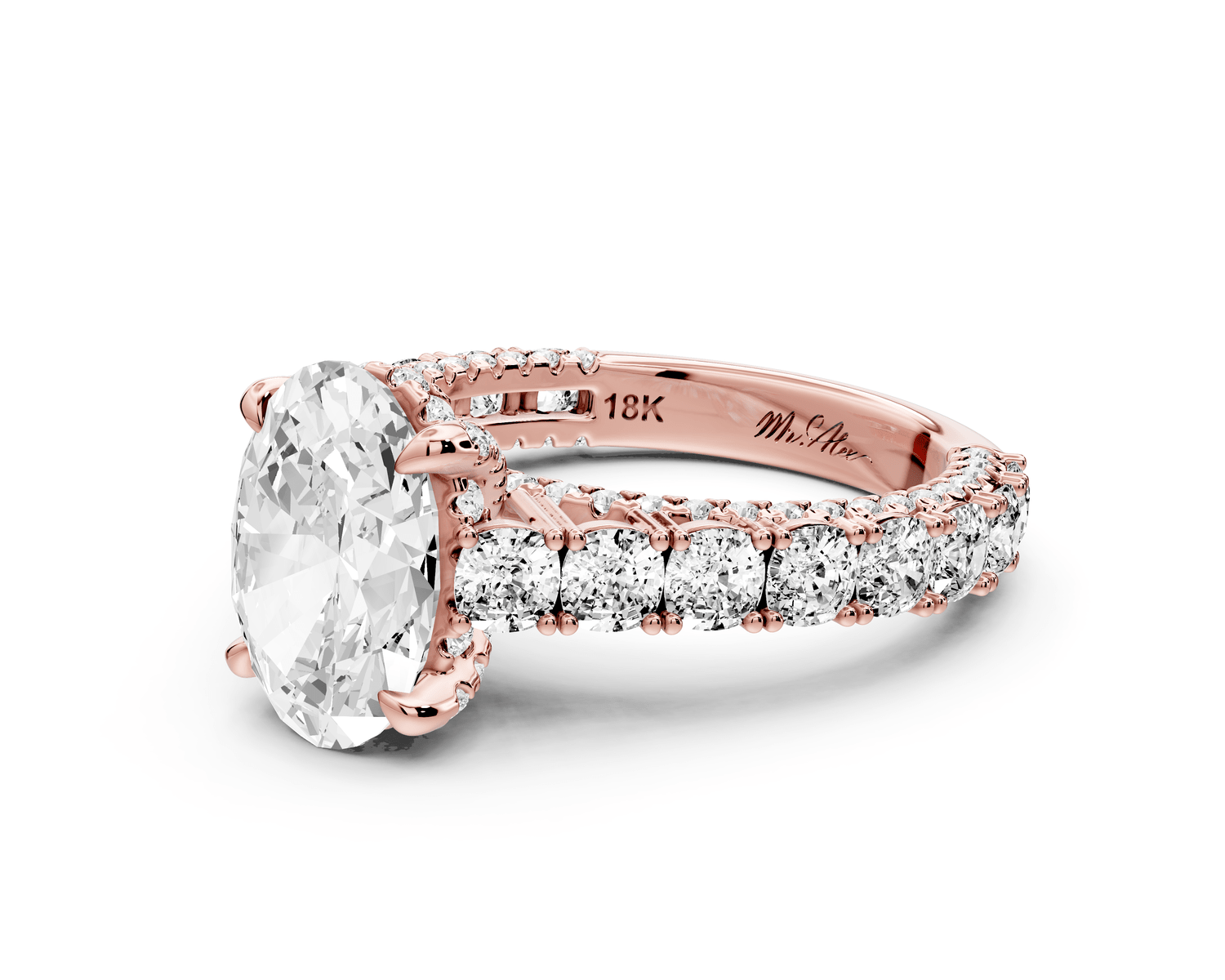 Ivy - 2ct 18k rose gold oval Diamond Crown Cathedral Rollover Pavé Engagement Ring - Mr. Alex Jewelry