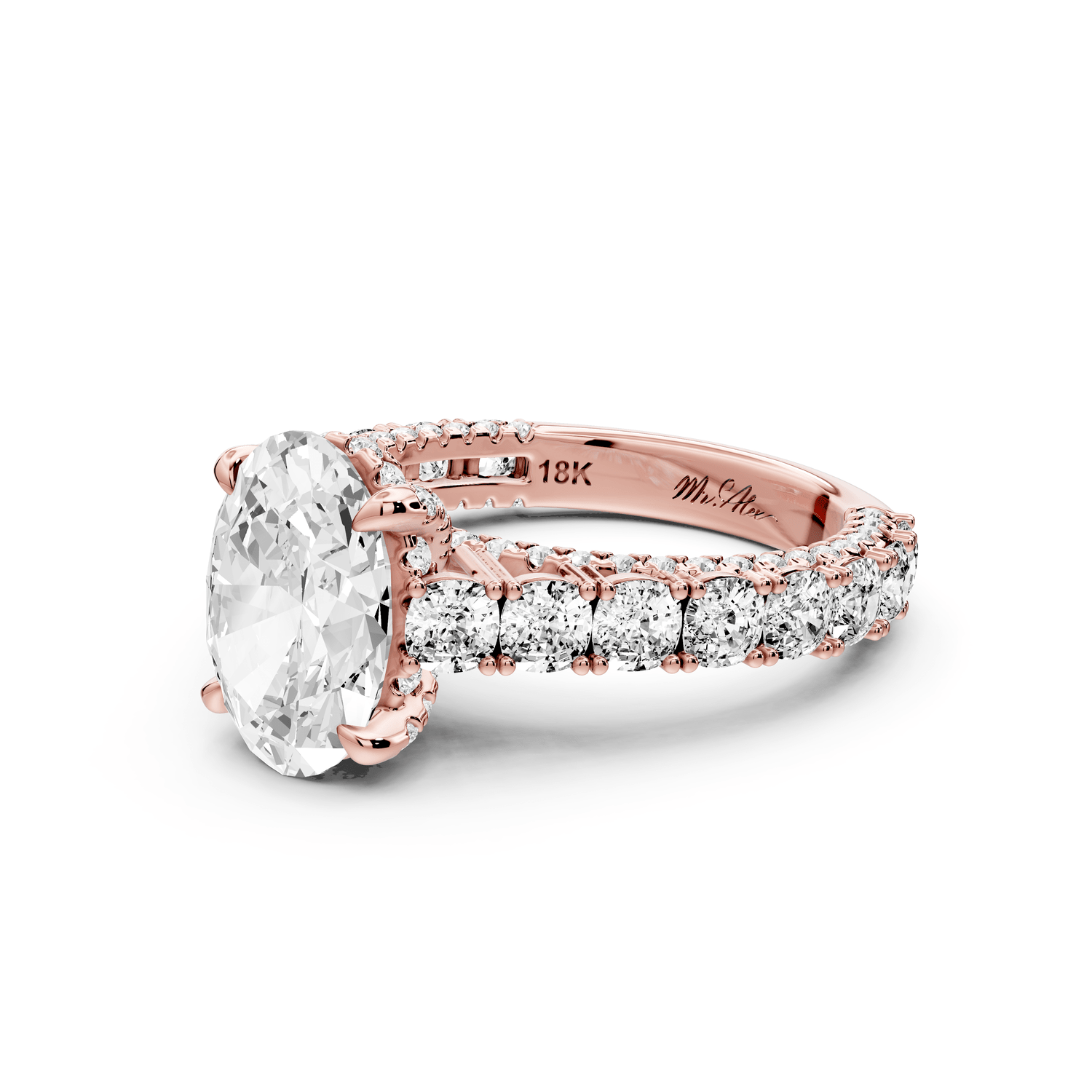 Ivy - 2ct 18k rose gold oval Diamond Crown Cathedral Rollover Pavé Engagement Ring - Mr. Alex Jewelry