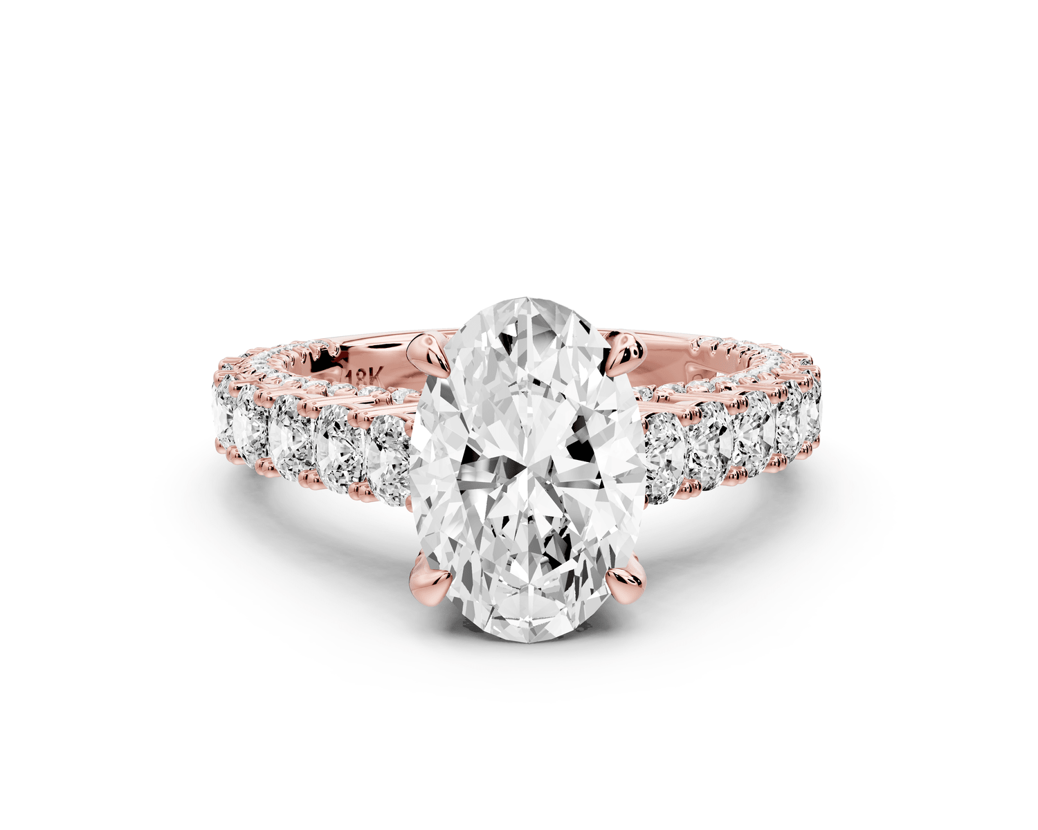 Ivy - 2ct 18k rose gold oval Diamond Crown Cathedral Rollover Pavé Engagement Ring - Mr. Alex Jewelry