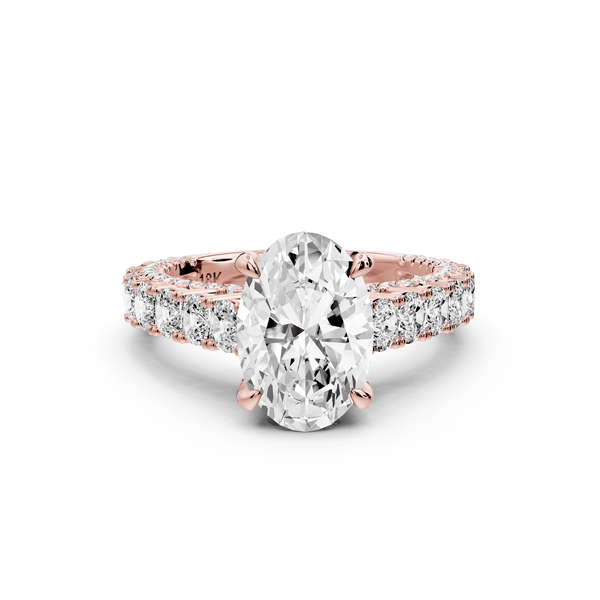 Ivy - 2ct 18k rose gold oval Diamond Crown Cathedral Rollover Pavé Engagement Ring - Mr. Alex Jewelry