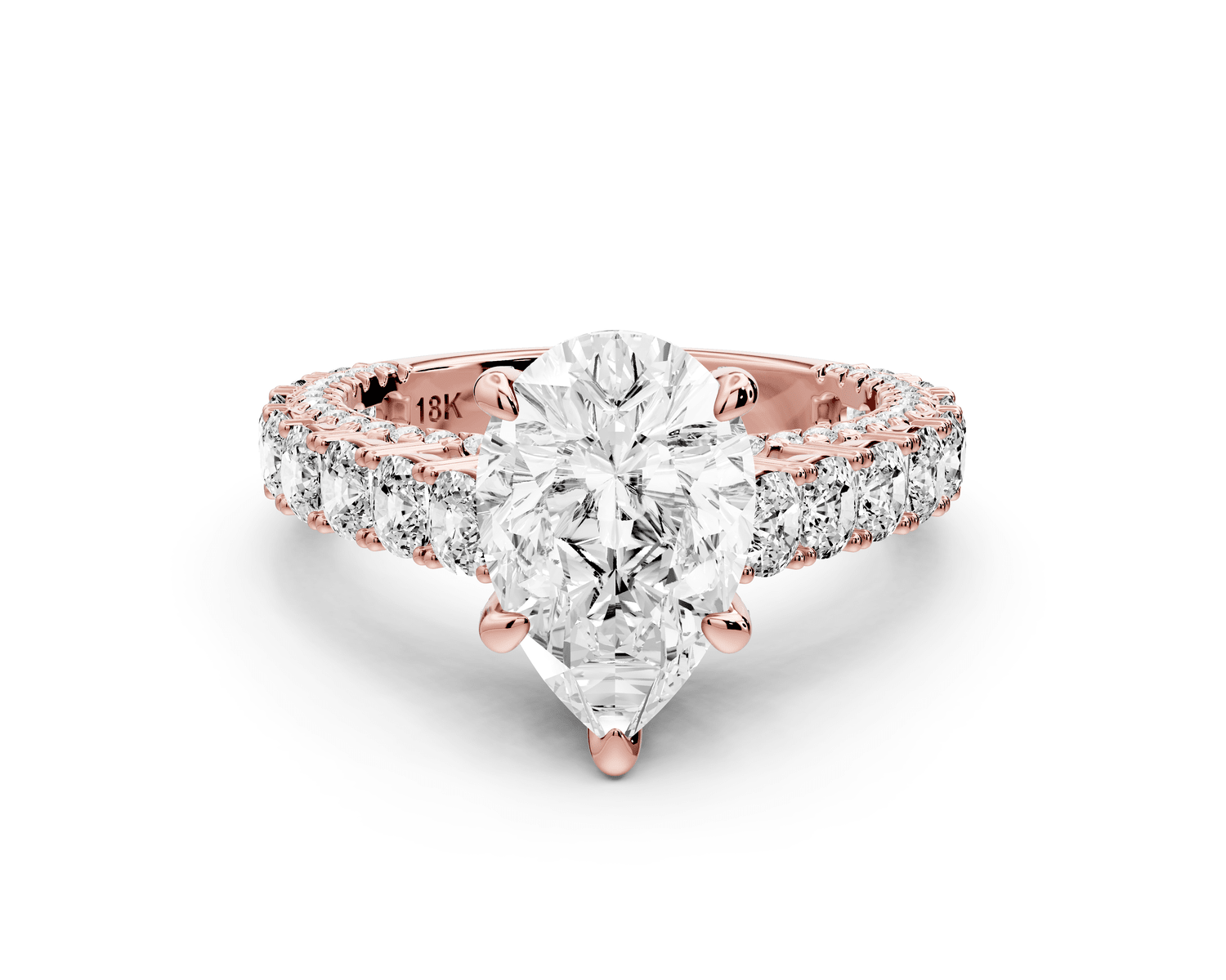 Ivy - 2ct 18k rose gold pear Diamond Crown Cathedral Rollover Pavé Engagement Ring - Mr. Alex Jewelry