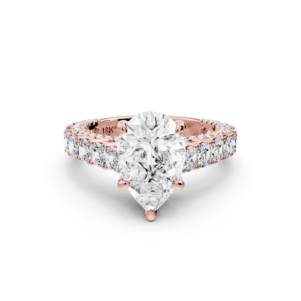 Ivy - 2ct 18k rose gold pear Diamond Crown Cathedral Rollover Pavé Engagement Ring - Mr. Alex Jewelry