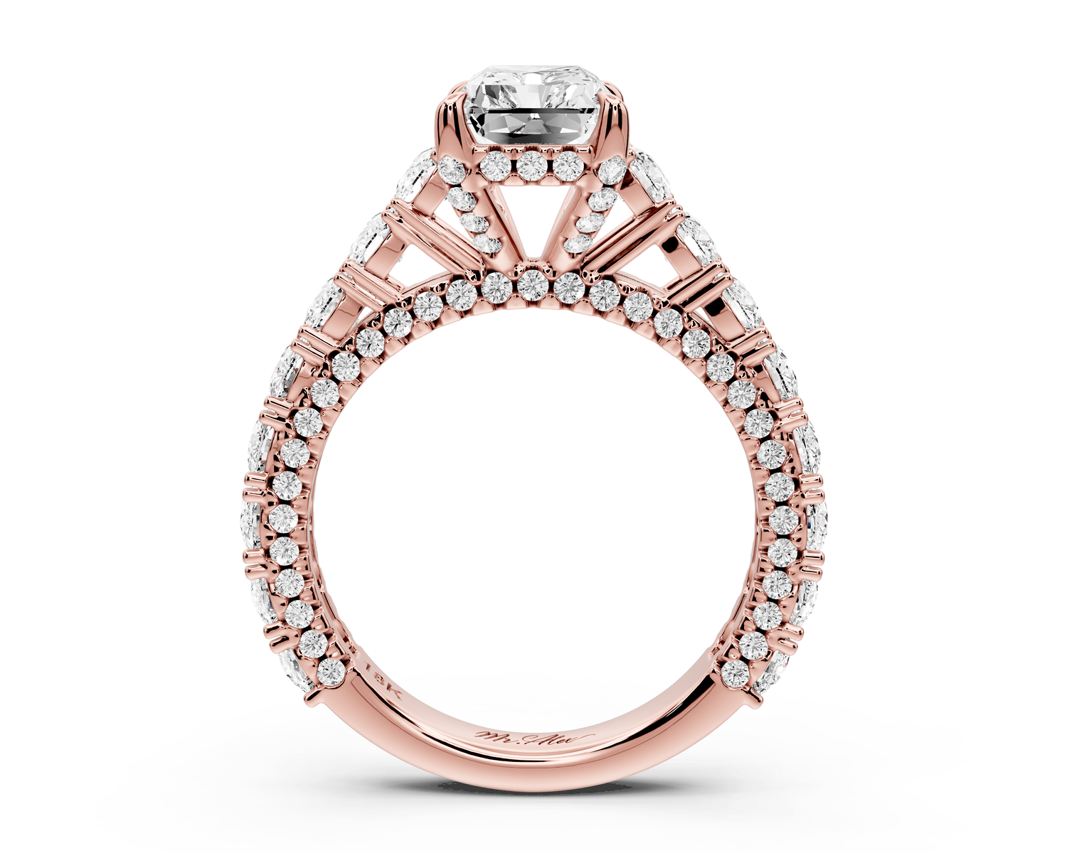Ivy - 2ct 18k rose gold radiant Diamond Crown Cathedral Rollover Pavé Engagement Ring - Mr. Alex Jewelry