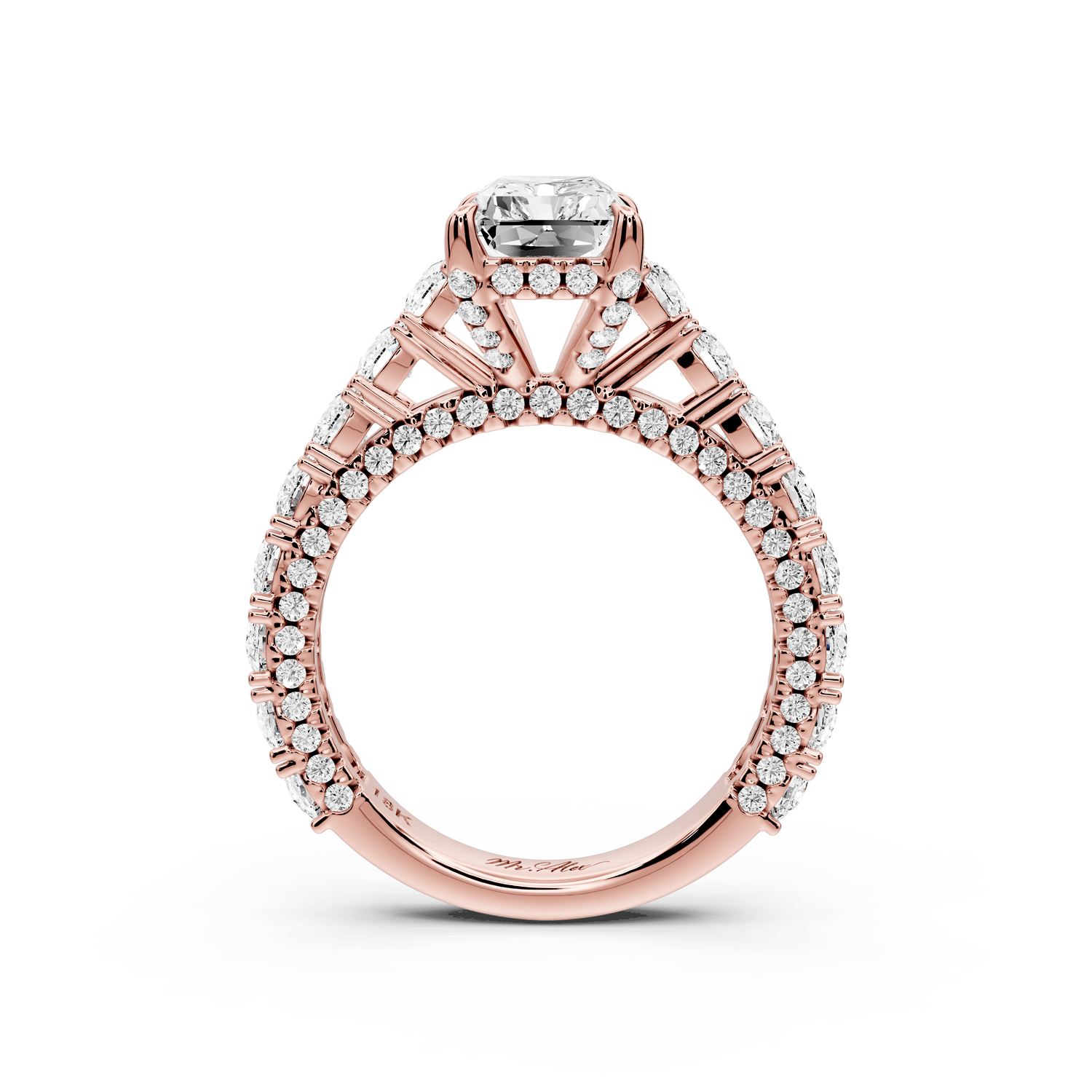 Ivy - 2ct 18k rose gold radiant Diamond Crown Cathedral Rollover Pavé Engagement Ring - Mr. Alex Jewelry