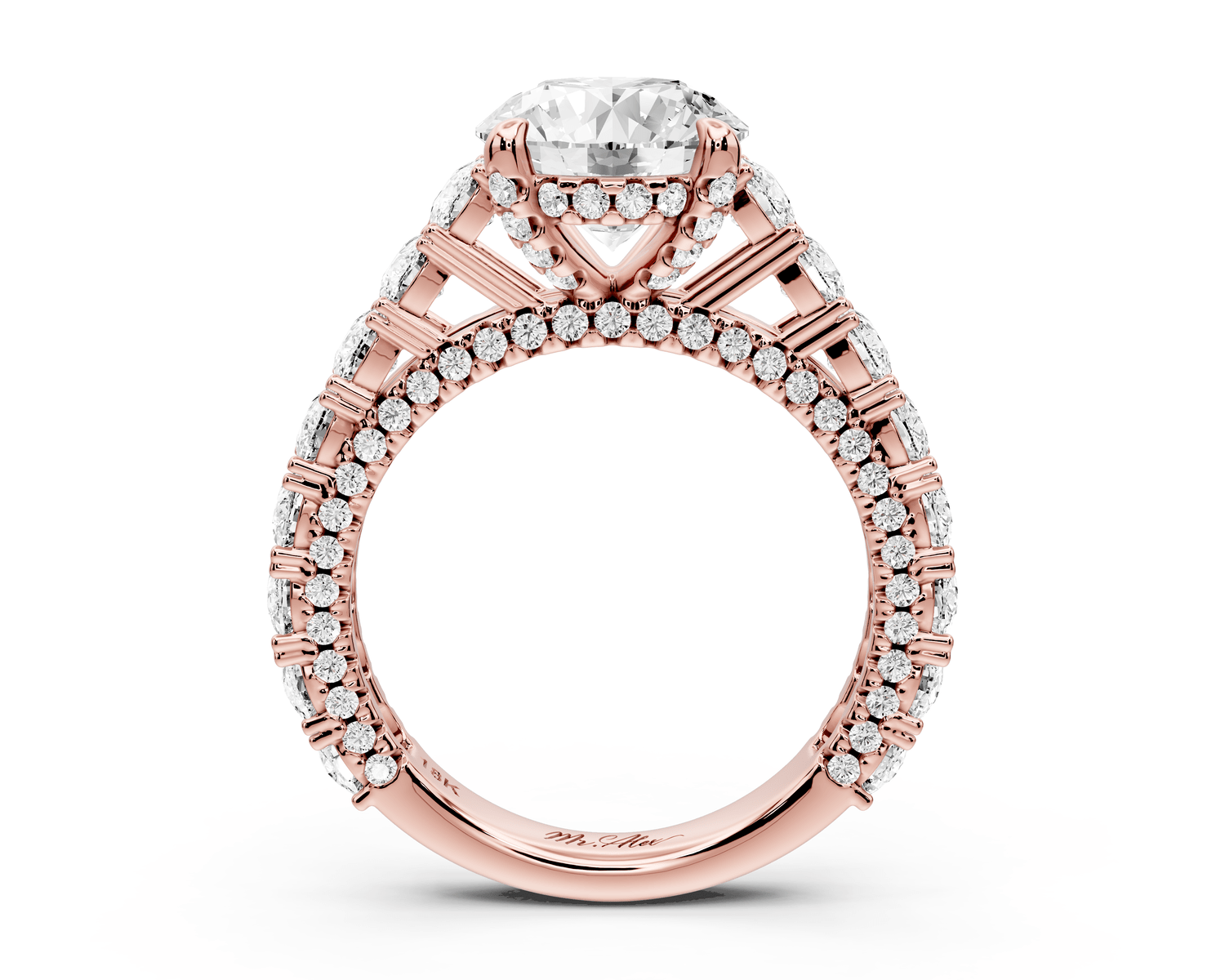 Ivy - 2ct 18k rose gold round Diamond Crown Cathedral Rollover Pavé Engagement Ring - Mr. Alex Jewelry