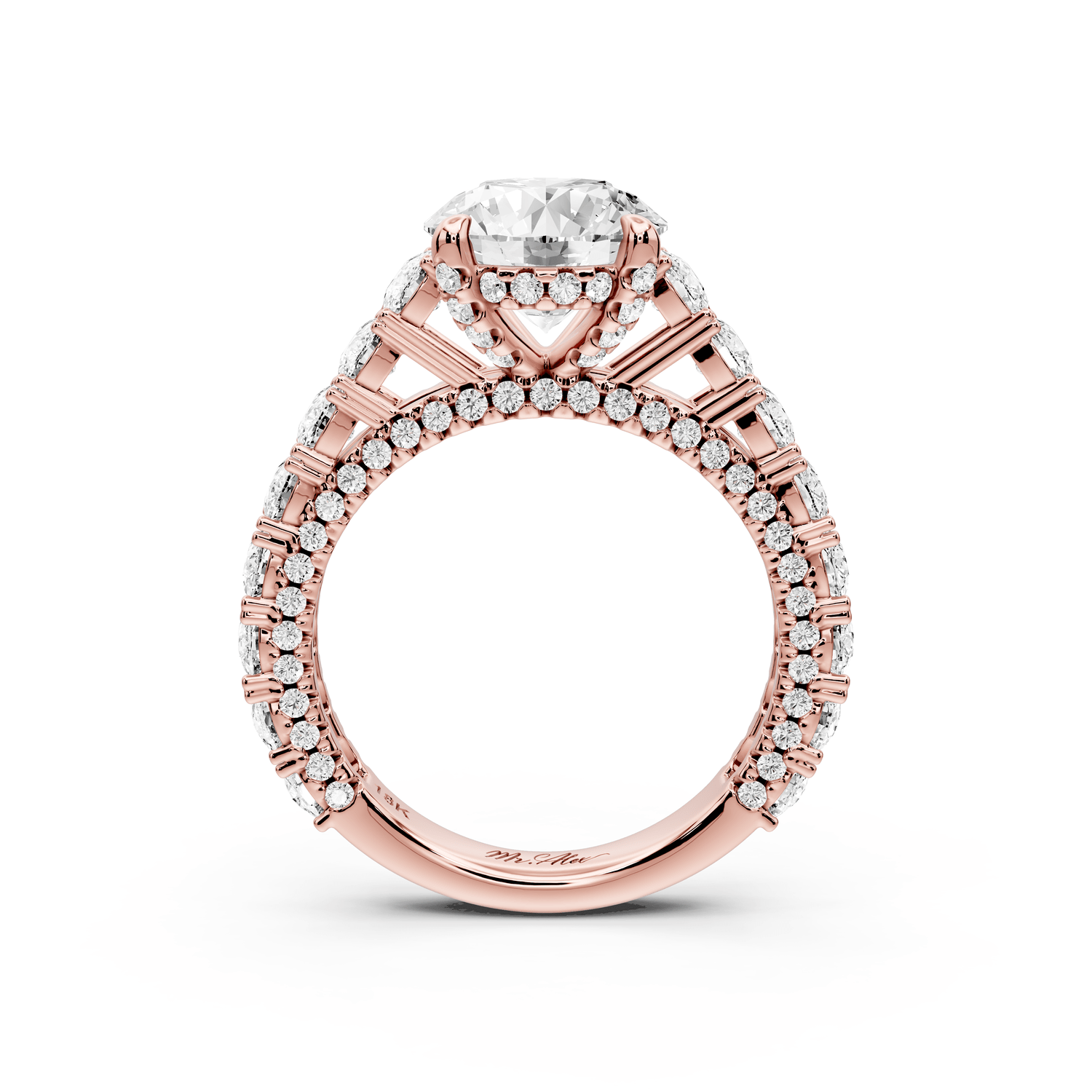 Ivy - 2ct 18k rose gold round Diamond Crown Cathedral Rollover Pavé Engagement Ring - Mr. Alex Jewelry