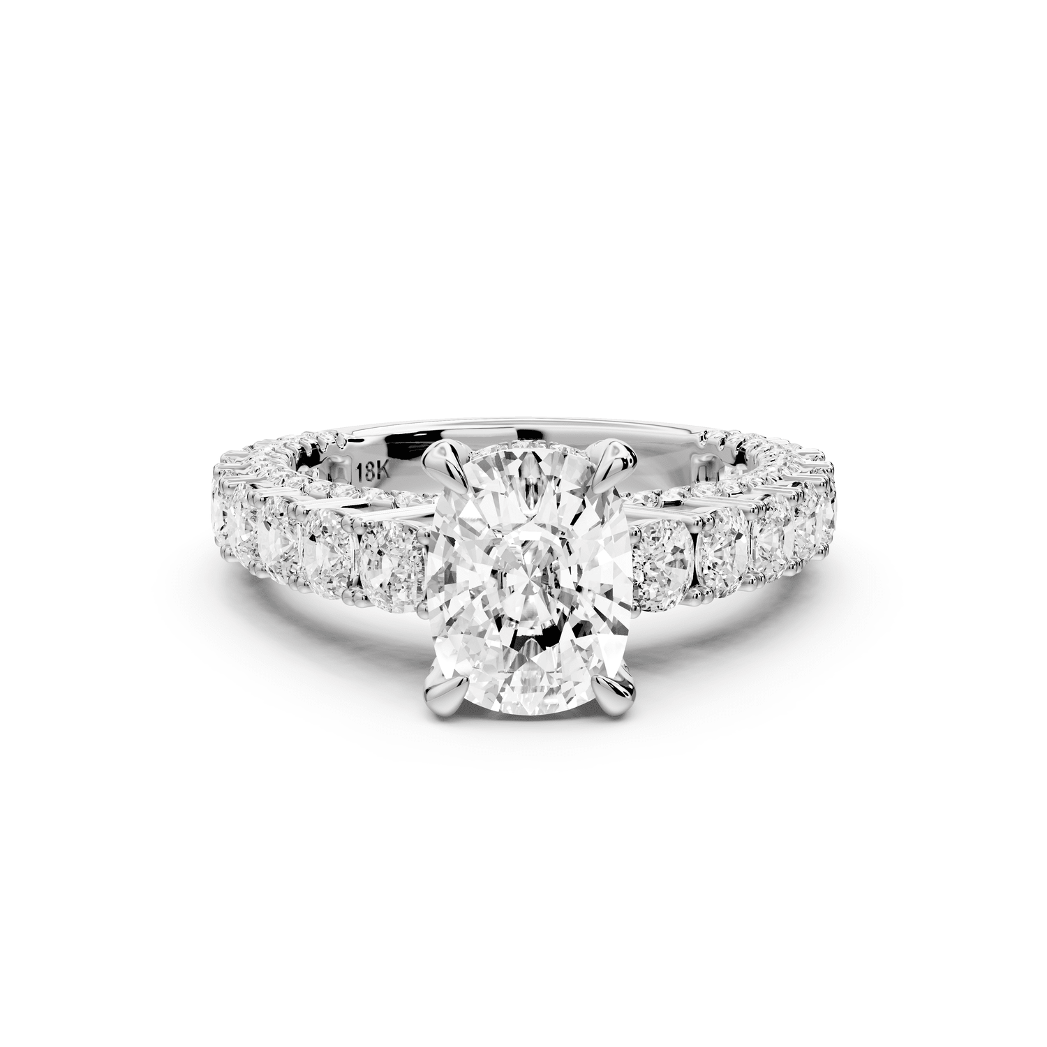 Ivy - 2ct 18k white gold ecushion Diamond Crown Cathedral Rollover Pavé Engagement Ring - Mr. Alex Jewelry