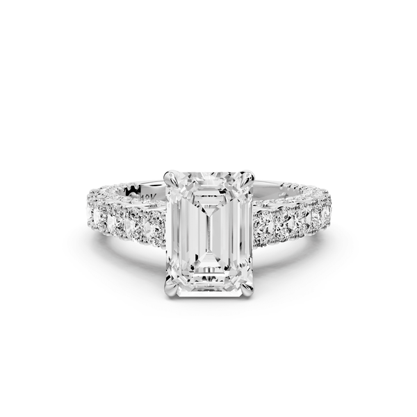 Ivy - 2ct 18k white gold emerald Diamond Crown Cathedral Rollover Pavé Engagement Ring - Mr. Alex Jewelry