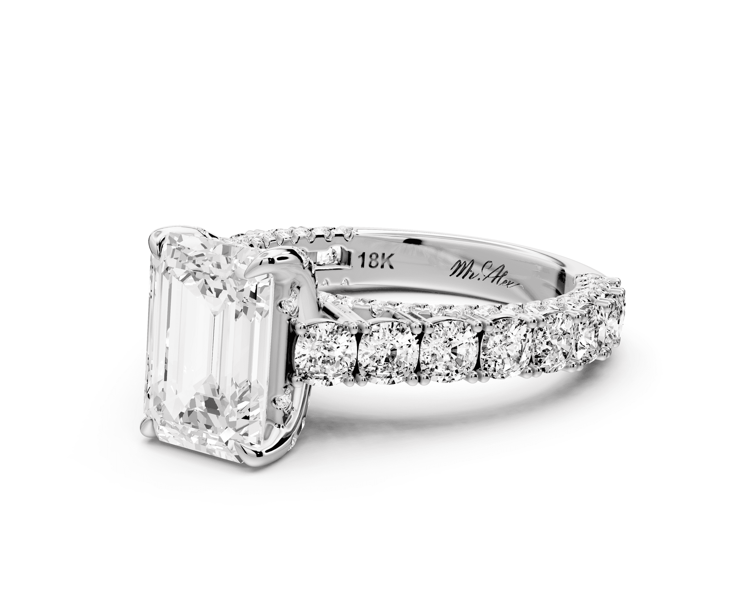 Ivy - 2ct 18k white gold emerald Diamond Crown Cathedral Rollover Pavé Engagement Ring - Mr. Alex Jewelry