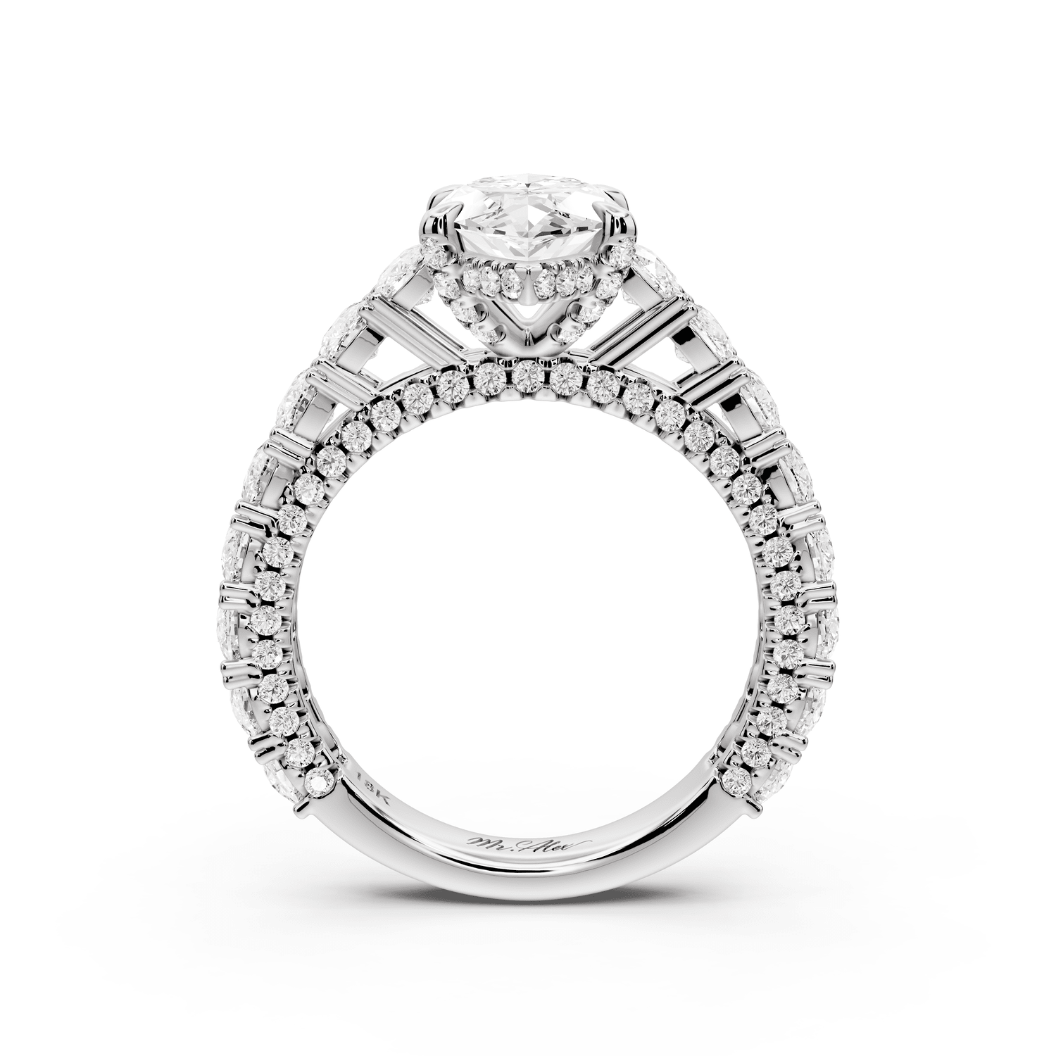 Ivy - 2ct 18k white gold marquise Diamond Crown Cathedral Rollover Pavé Engagement Ring - Mr. Alex Jewelry