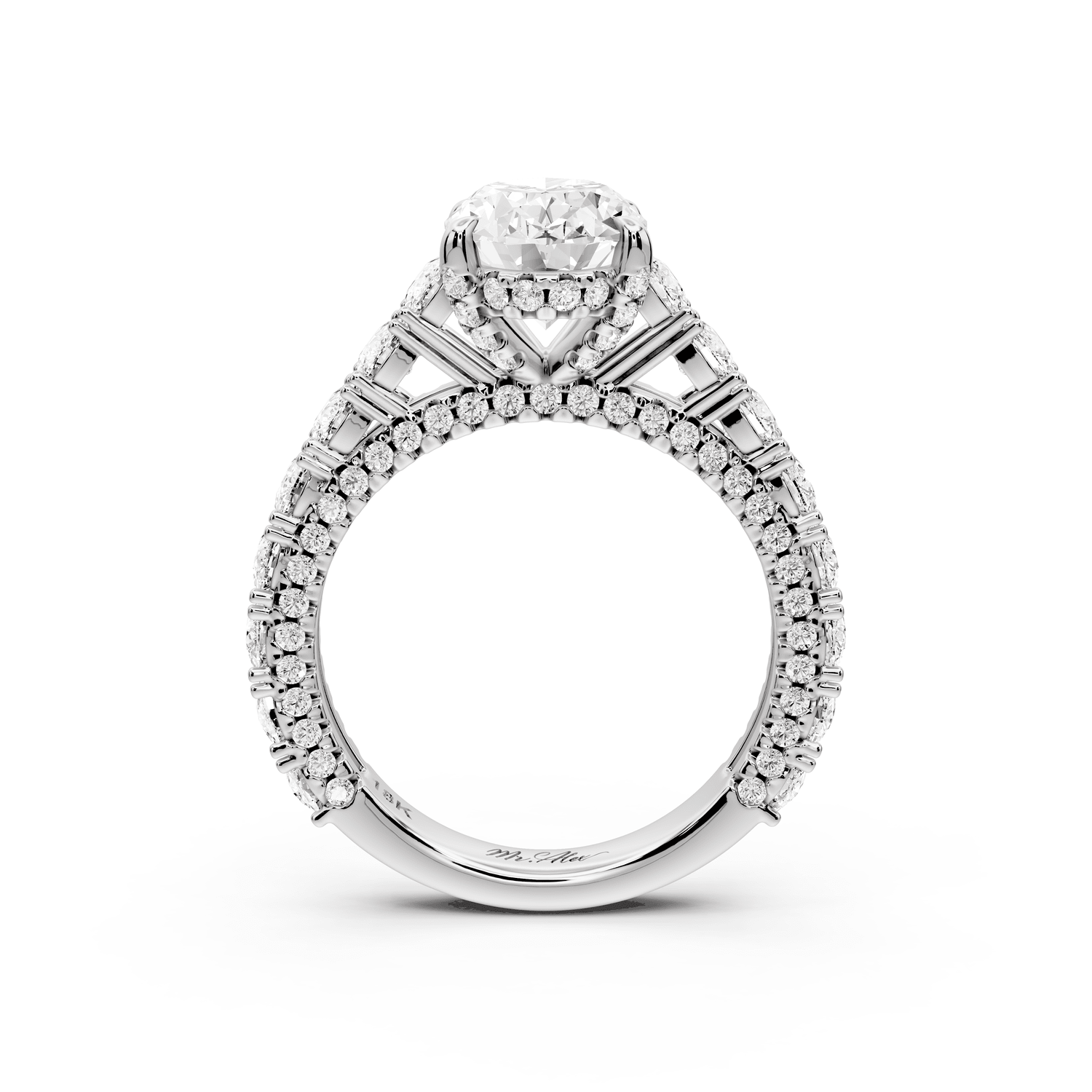 Ivy - 2ct 18k white gold oval Diamond Crown Cathedral Rollover Pavé Engagement Ring - Mr. Alex Jewelry