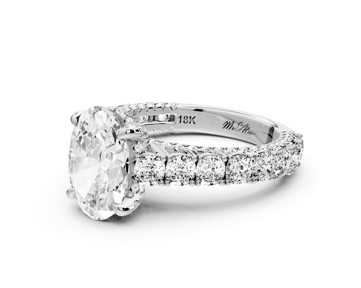 Ivy - 2ct 18k white gold oval Diamond Crown Cathedral Rollover Pavé Engagement Ring - Mr. Alex Jewelry