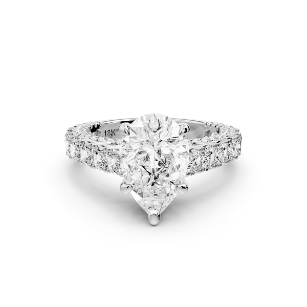 Ivy - 2ct 18k white gold pear Diamond Crown Cathedral Rollover Pavé Engagement Ring - Mr. Alex Jewelry
