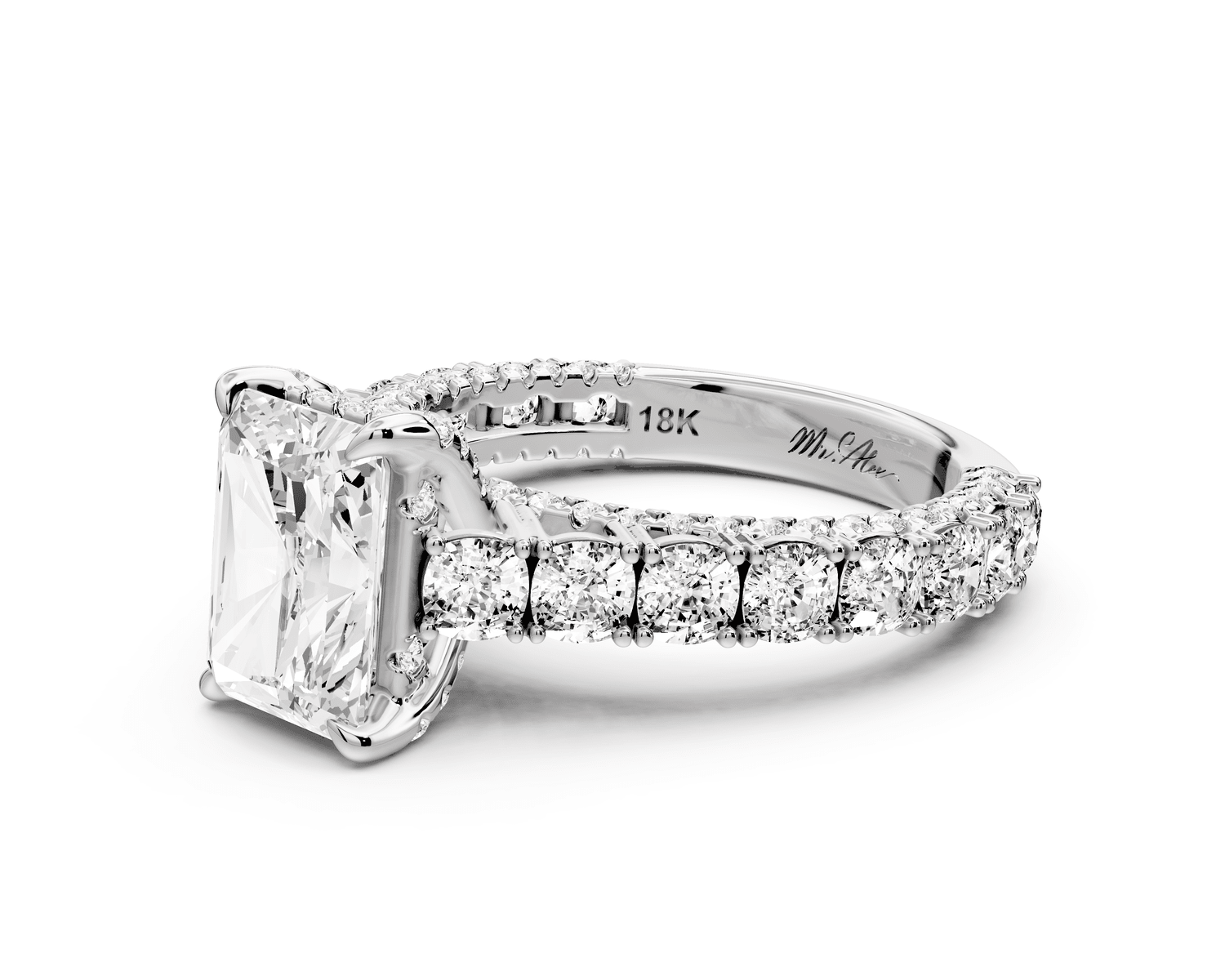 Ivy - 2ct 18k white gold radiant Diamond Crown Cathedral Rollover Pavé Engagement Ring - Mr. Alex Jewelry
