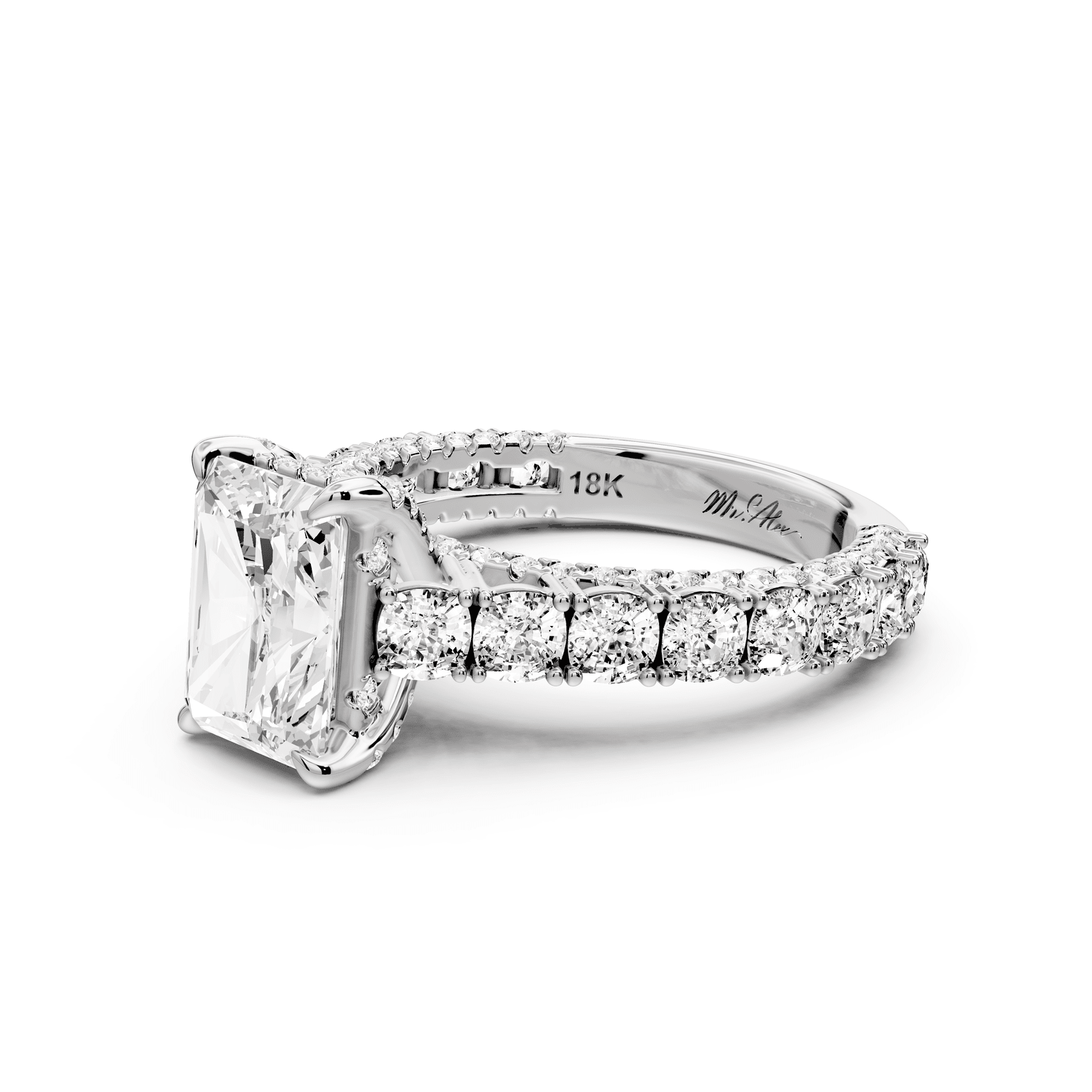 Ivy - 2ct 18k white gold radiant Diamond Crown Cathedral Rollover Pavé Engagement Ring - Mr. Alex Jewelry